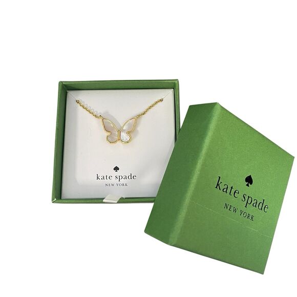 kate spade Jewelry - Kate Spade New York Butterfly Necklace Gold Tone with Mother of Pearl Gift Box